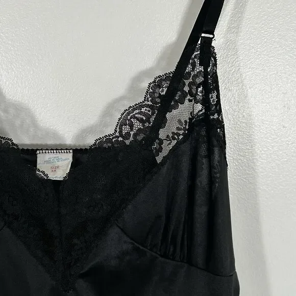 Vintage Sliperfection Slip Dress Size 38 Black Lace Trim Adjustable Straps Sexy - Picture 7 of 11